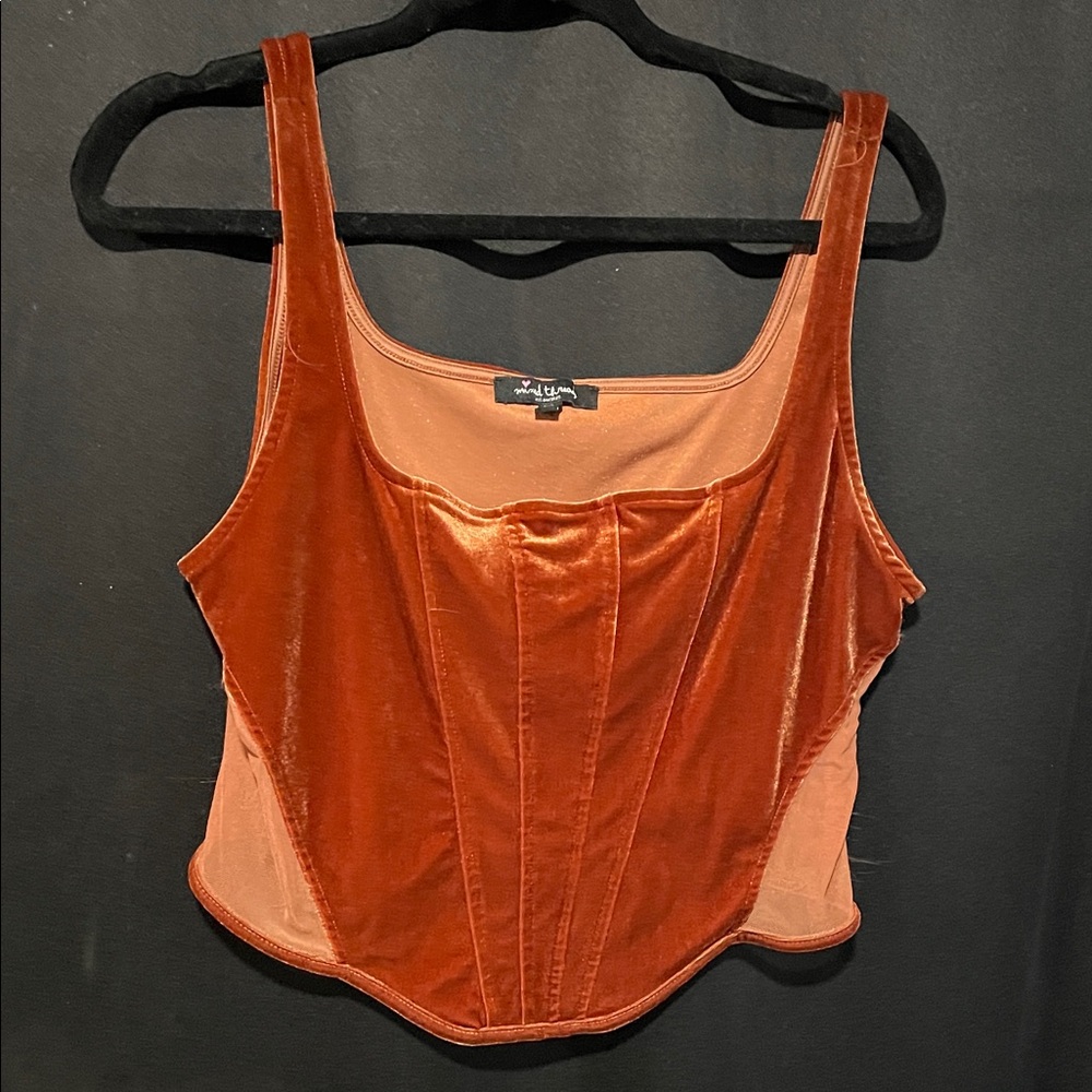 Velvet Corset Crop Top in Orange